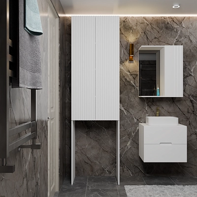 Шкаф-пенал с нишей для стиральной машины с рифлеными фасадами Эос белый 